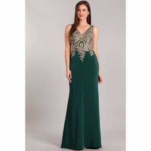 FOREST Green and Gold Lace Classy Dress 1923